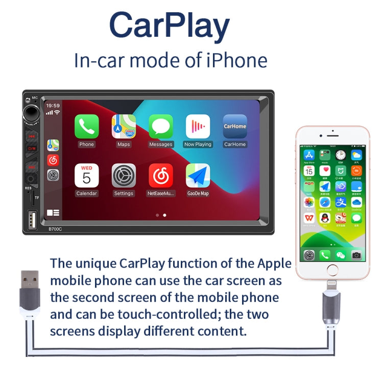 B700C HD 7 inch Universal Car MP5 Player with Wired Carplay, Support FM & Bluetooth & TF Card - Car MP3 & MP4 & MP5 by buy2fix | Online Shopping UK | buy2fix
