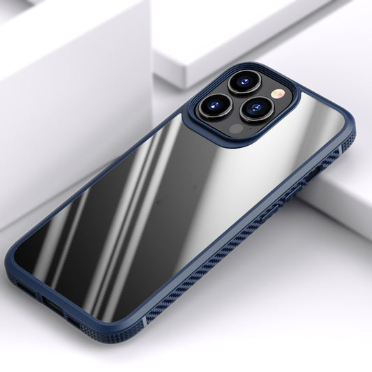 For iPhone 13 Pro Max MG Series Carbon Fiber TPU + Clear PC Four-corner Airbag Shockproof Case (Blue) by buy2fix
