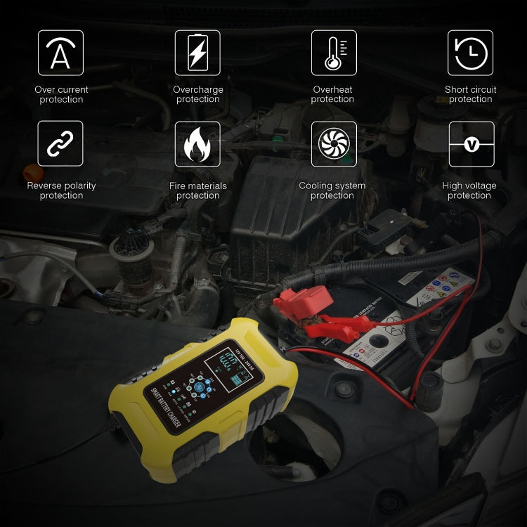 FOXSUR 10A 12V 7-segment Motorcycle / Car Smart Battery Charger, Plug Type:UK Plug(Yellow) by FOXSUR