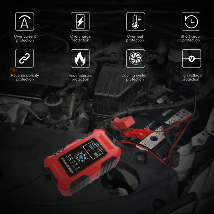 FOXSUR 10A 12V 7-segment Motorcycle / Car Smart Battery Charger, Plug Type:US Plug(Red) by FOXSUR