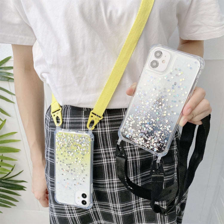 For iPhone 13 Gradient Glitter Powder Epoxy TPU Thickened Acrylic Shockproof Case with Wide Neck Lanyard(Black) - iPhone 13 Cases by buy2fix | Online Shopping UK | buy2fix