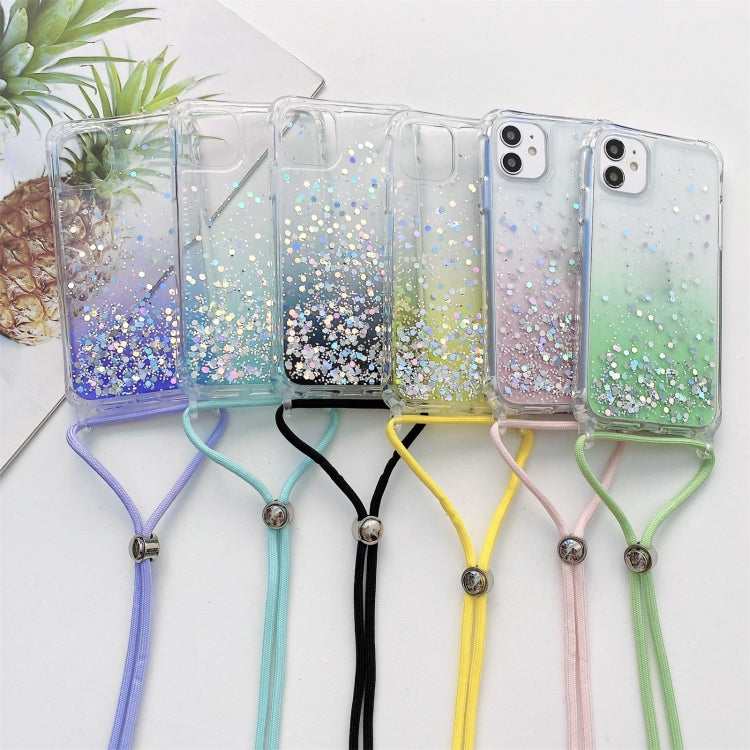 For iPhone 11 Pro Max Gradient Glitter Powder Epoxy TPU Thickened Acrylic Shockproof Case with Round Neck Lanyard (Pink) - iPhone 11 Pro Max Cases by buy2fix | Online Shopping UK | buy2fix