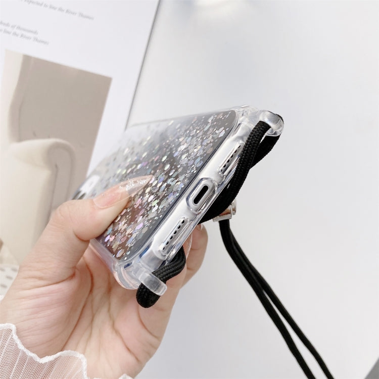 For iPhone 11 Pro Max Gradient Glitter Powder Epoxy TPU Thickened Acrylic Shockproof Case with Round Neck Lanyard (Pink) - iPhone 11 Pro Max Cases by buy2fix | Online Shopping UK | buy2fix