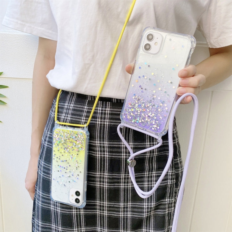 For iPhone 11 Pro Max Gradient Glitter Powder Epoxy TPU Thickened Acrylic Shockproof Case with Round Neck Lanyard (Pink) - iPhone 11 Pro Max Cases by buy2fix | Online Shopping UK | buy2fix