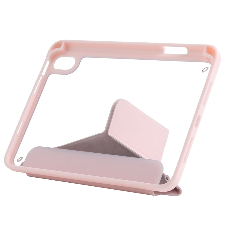 For iPad mini 2024 / mini 6 Deformation Transparent Acrylic Horizontal Flip PU Leather Tablet Case with Multi-folding Holder & Sleep / Wake-up Function & Pen Slot(Pink) by buy2fix