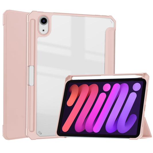 For iPad mini 6 / mini 2024 Tri-folding Acrylic TPU Smart Leather Tablet Case with Holder & Pen Slot(Rose Gold) - iPad mini 6 Cases by buy2fix | Online Shopping UK | buy2fix