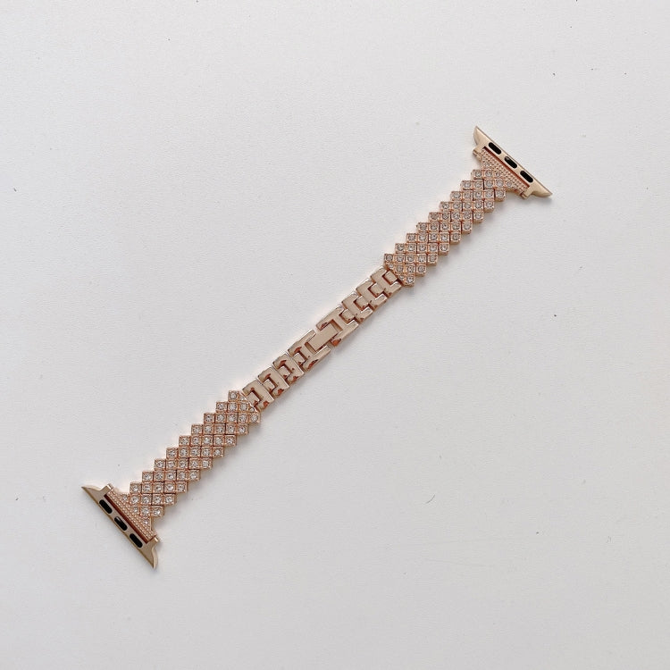 Rhombus Full Diamond Metal Wrist Strap Watch Band + Case For Apple Watch Series 3 & 2 & 1 38mm(Rose Gold) - Watch Cases by buy2fix | Online Shopping UK | buy2fix
