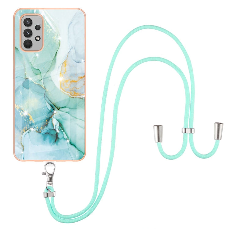 For Samsung Galaxy A32 4G EU Version Electroplating Marble Pattern IMD TPU Shockproof Case with Neck Lanyard(Green 003) - Galaxy Phone Cases by buy2fix | Online Shopping UK | buy2fix