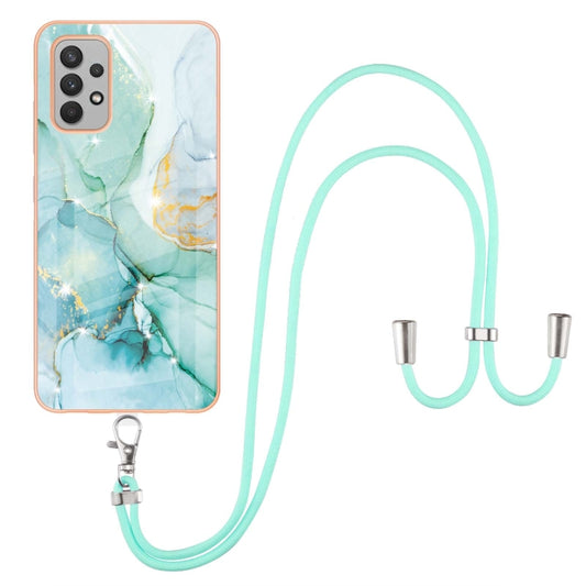 For Samsung Galaxy A32 4G EU Version Electroplating Marble Pattern IMD TPU Shockproof Case with Neck Lanyard(Green 003) by buy2fix