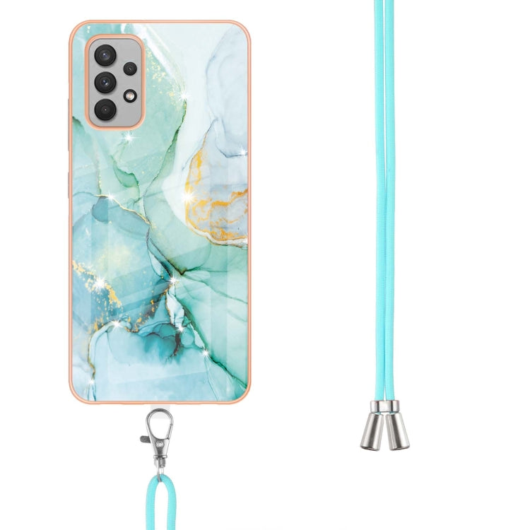 For Samsung Galaxy A32 4G EU Version Electroplating Marble Pattern IMD TPU Shockproof Case with Neck Lanyard(Green 003) - Galaxy Phone Cases by buy2fix | Online Shopping UK | buy2fix