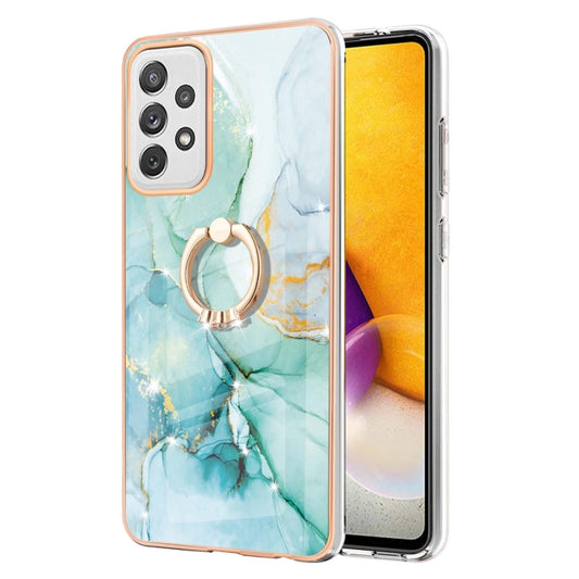 For Samsung Galaxy A72 5G / 4G Electroplating Marble Pattern IMD TPU Shockproof Case with Ring Holder(Green 003) by buy2fix