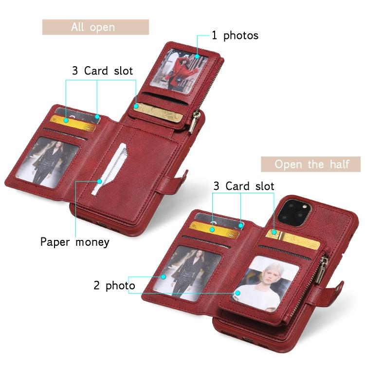 For iPhone 11 Pro Max Buckle Zipper Shockproof Protective Case with Holder & Card Slots & Wallet & Lanyard & Photos Frames(Brown) - iPhone 11 Pro Max Cases by buy2fix | Online Shopping UK | buy2fix