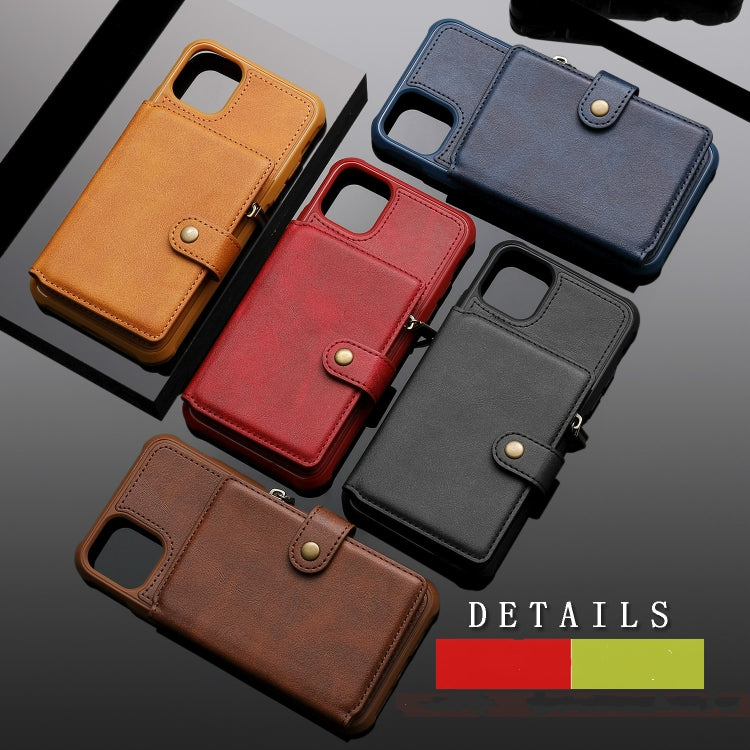 For iPhone 11 Pro Max Buckle Zipper Shockproof Protective Case with Holder & Card Slots & Wallet & Lanyard & Photos Frames(Brown) - iPhone 11 Pro Max Cases by buy2fix | Online Shopping UK | buy2fix