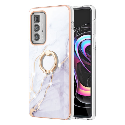 For Motorola Moto Edge 20 Pro Electroplating Marble Pattern IMD TPU Shockproof Case with Ring Holder(White 006) by buy2fix