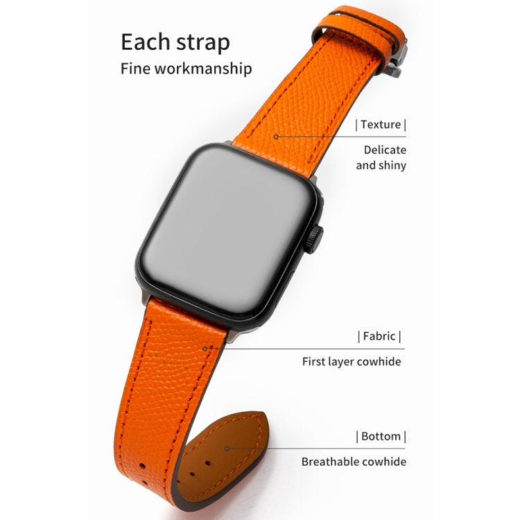 Butterfly Clasp Top Layer Cowhide Leather Strap Watch Band For Apple Watch Ultra 49mm&Watch Ultra 2 49mm / Series 9&8&7 45mm / SE 3&SE 2&6&SE&5&4 44mm / 3&2&1 42mm(Dark Blue) - Watch Bands by buy2fix | Online Shopping UK | buy2fix