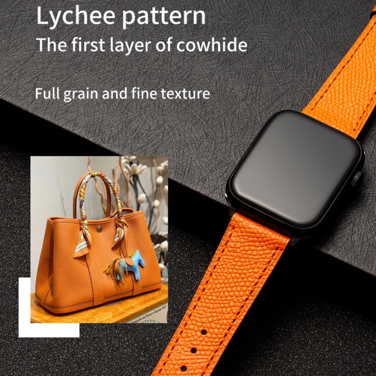 Butterfly Clasp Top Layer Cowhide Leather Strap Watch Band For Apple Watch Ultra 49mm&Watch Ultra 2 49mm / Series 9&8&7 45mm / SE 3&SE 2&6&SE&5&4 44mm / 3&2&1 42mm(Dark Blue) - Watch Bands by buy2fix | Online Shopping UK | buy2fix