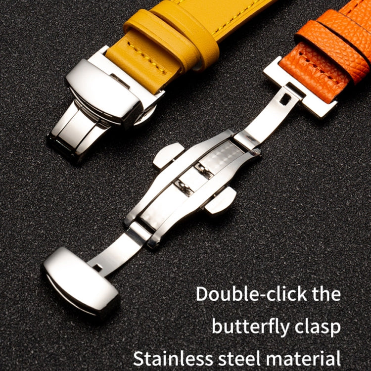 Butterfly Clasp Top Layer Cowhide Leather Strap Watch Band For Apple Watch Ultra 49mm&Watch Ultra 2 49mm / Series 9&8&7 45mm / SE 3&SE 2&6&SE&5&4 44mm / 3&2&1 42mm(Dark Blue) - Watch Bands by buy2fix | Online Shopping UK | buy2fix