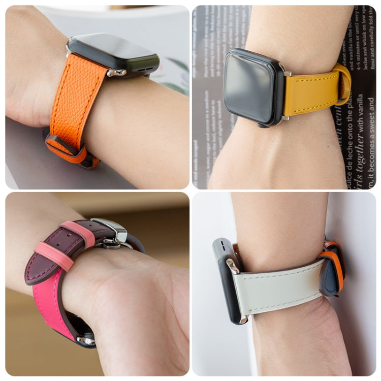 Butterfly Clasp Top Layer Cowhide Leather Strap Watch Band For Apple Watch Ultra 49mm&Watch Ultra 2 49mm / Series 9&8&7 45mm / SE 3&SE 2&6&SE&5&4 44mm / 3&2&1 42mm(Dark Blue) - Watch Bands by buy2fix | Online Shopping UK | buy2fix