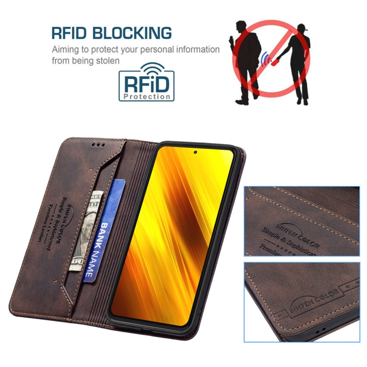 For Xiaomi Poco X3 / X3 NFC Magnetic RFID Blocking Anti-Theft Leather Case with Holder & Card Slots & Wallet(Brown) - Xiaomi Cases by buy2fix | Online Shopping UK | buy2fix