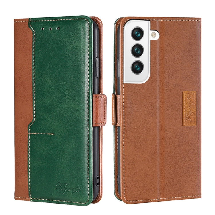 For Samsung Galaxy S22+ 5G Retro Texture Contrast Color Side Buckle Horizontal Flip Leather Case with Holder & Card Slots & Wallet(Light Brown + Green) - Galaxy S22+ 5G Cases by buy2fix | Online Shopping UK | buy2fix