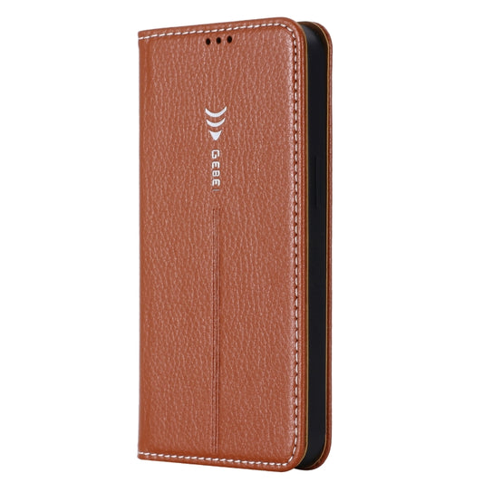 For iPhone 13 Pro Max GEBEI PU+TPU Horizontal Flip Protective Case with Holder & Card Slots (Brown) by GEBEI