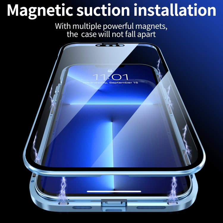 For iPhone 13 Pro HD Magnetic Metal Frame Double-sided Tempered Glass Phone Case (Sierra Blue) by buy2fix