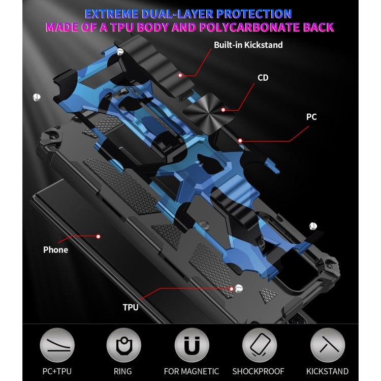 For Samsung Galaxy S22 Ultra 5G Camouflage Armor Shockproof TPU + PC Magnetic Protective Phone Case with Holder(Dark Blue) - Galaxy S22 Ultra 5G Cases by buy2fix | Online Shopping UK | buy2fix