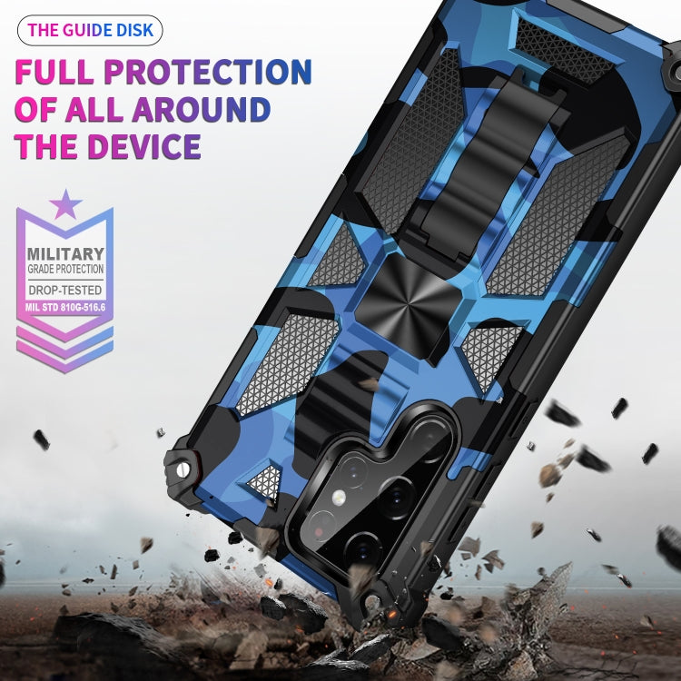 For Samsung Galaxy S22 Ultra 5G Camouflage Armor Shockproof TPU + PC Magnetic Protective Phone Case with Holder(Dark Blue) - Galaxy S22 Ultra 5G Cases by buy2fix | Online Shopping UK | buy2fix