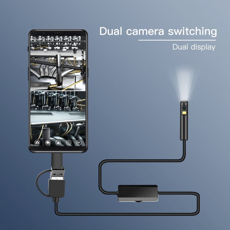 AN100 3 in 1 IP68 Waterproof USB-C / Type-C + Micro USB + USB Dual Cameras Industrial Digital Endoscope with 9 LEDs, Support Android System, Lens Diameter: 8mm, Length:1m Hard Cable - by buy2fix | Online Shopping UK | buy2fix