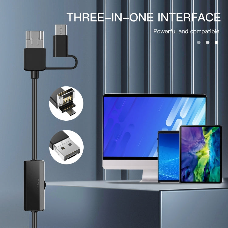 AN100 3 in 1 IP68 Waterproof USB-C / Type-C + Micro USB + USB Dual Cameras Industrial Digital Endoscope with 9 LEDs, Support Android System, Lens Diameter: 8mm, Length:1m Hard Cable - by buy2fix | Online Shopping UK | buy2fix