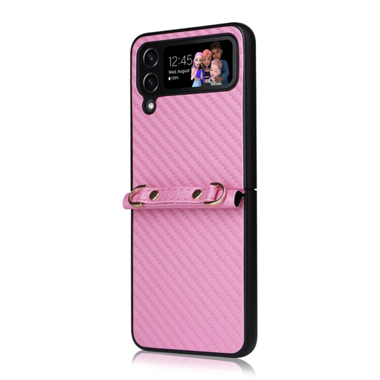 For Samsung Galaxy Z Flip3 5G Carbon Fiber Texture Shock-proof PU Phone Case(Pink) by buy2fix