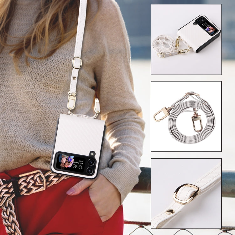 For Samsung Galaxy Z Flip3 5G Carbon Fiber Texture Shock-proof PU Phone Case(White) by buy2fix