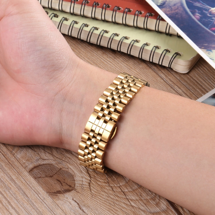 22mm Five-bead Stainless Steel Watch Band(Gold) - 22mm Bands by buy2fix | Online Shopping UK | buy2fix