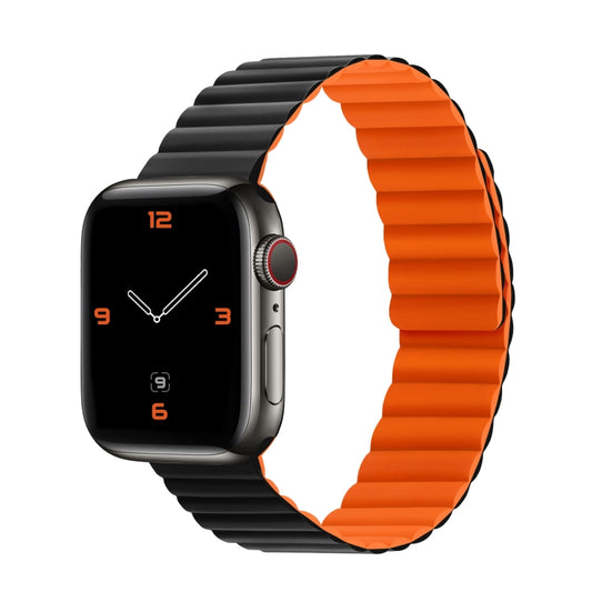 Silicone Magnetic Integrated Short Strap Watch Band For Apple Watch Series 8&7 45mm / SE 2&6&SE&5&4 44mm / 3&2&1 42mm(Black Orange) by buy2fix