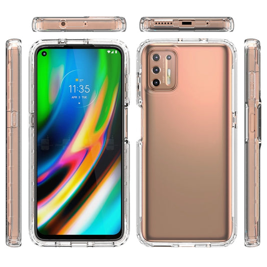 For Motorola Moto G9 Plus Shockproof High Transparency Two-color Gradual Change PC+TPU Candy Colors Phone Protective Case(Transparent) by buy2fix