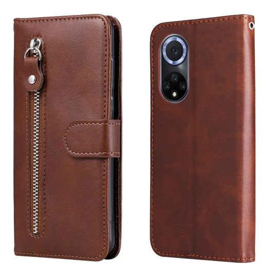 For Huawei nova 9 / Honor 50 5G Calf Texture Zipper Horizontal Flip Leather Phone Case(Brown) - Honor Cases by buy2fix | Online Shopping UK | buy2fix