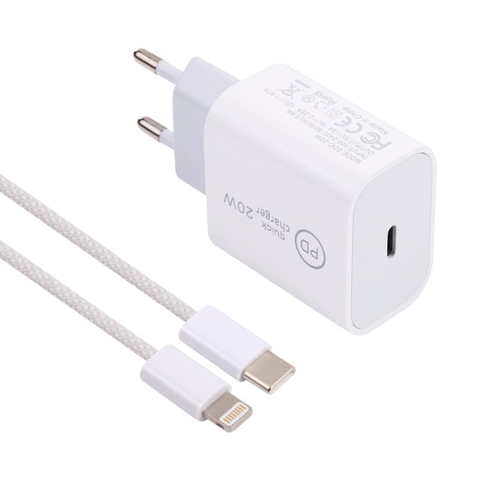 SDC-20W PD USB-C / Type-C Travel Charger + 1m 12W USB-C / Type-C to 8 Pin Data Cable Set, EU Plug(White) by buy2fix