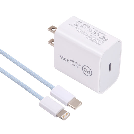 SDC-20W PD USB-C / Type-C Travel Charger + 1m 12W USB-C / Type-C to 8 Pin Data Cable Set, US Plug(Blue) by buy2fix