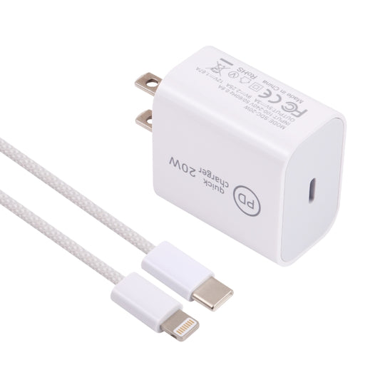 SDC-20W PD USB-C / Type-C Travel Charger + 1m 20W USB-C / Type-C to 8 Pin Data Cable Set, US Plug(White) by buy2fix