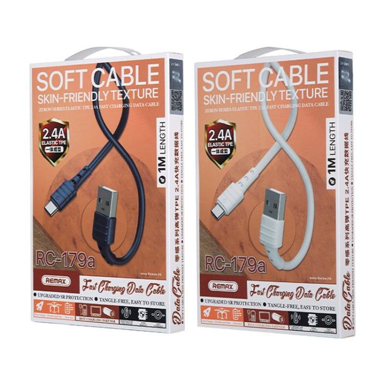 REMAX RC-179a 2.4A Type-C / USB-C High Elastic TPE Fast Charging Data Cable, Length: 1m(White) - USB-C & Type-C Cable by REMAX | Online Shopping UK | buy2fix