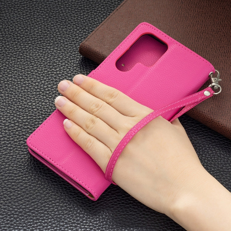For Samsung Galaxy S22 Ultra 5G Litchi Texture Pure Color Horizontal Flip Leather Phone Case with Holder & Card Slots & Wallet & Lanyard(Rose Red) by buy2fix