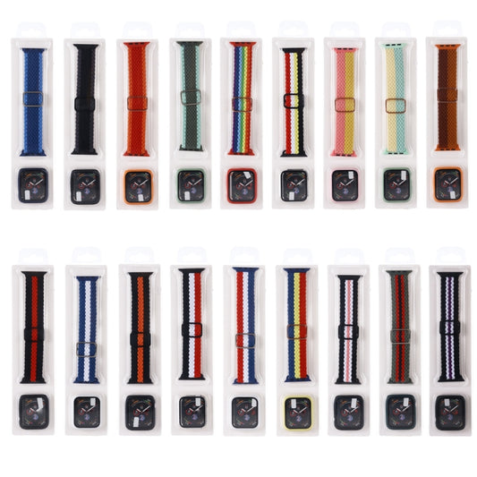 Adjustable Striped Woven Nylon Watch Band + Watch Case Set For Apple Watch Series 7 45mm/6&SE&5&4 44mm/3&2&1 42mm(Blue) by buy2fix