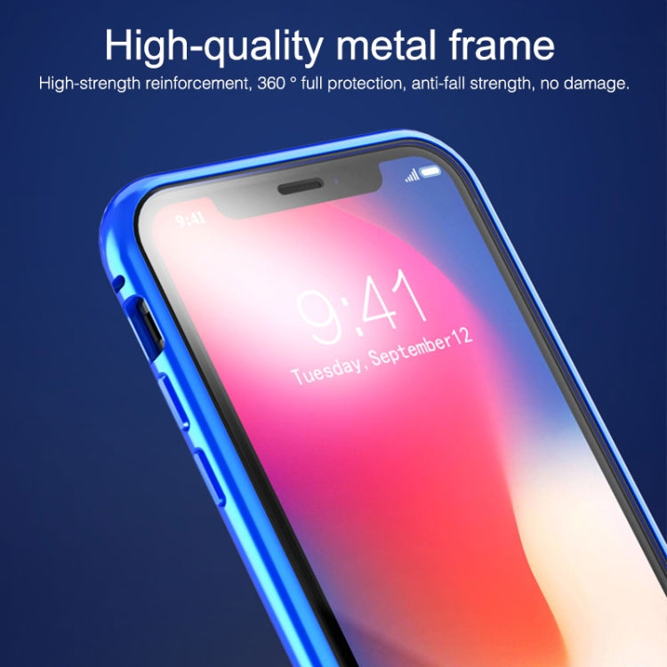 For iPhone XR Ultra Slim Double Sides Magnetic Adsorption Angular Frame Tempered Glass Magnet Flip Case(Red) by buy2fix
