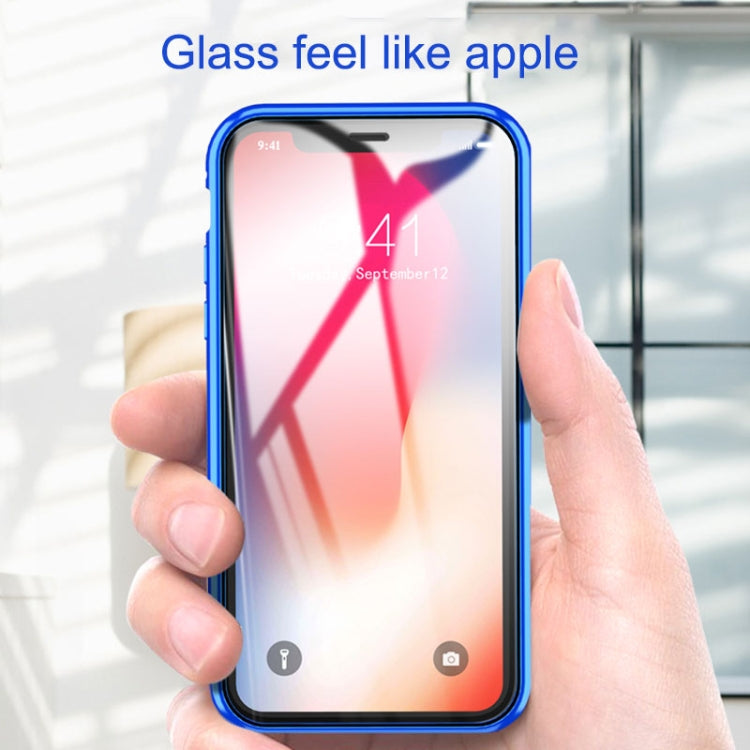 For iPhone XS Max Ultra Slim Double Sides Magnetic Adsorption Angular Frame Tempered Glass Magnet Flip Case(Black) - More iPhone Cases by buy2fix | Online Shopping UK | buy2fix
