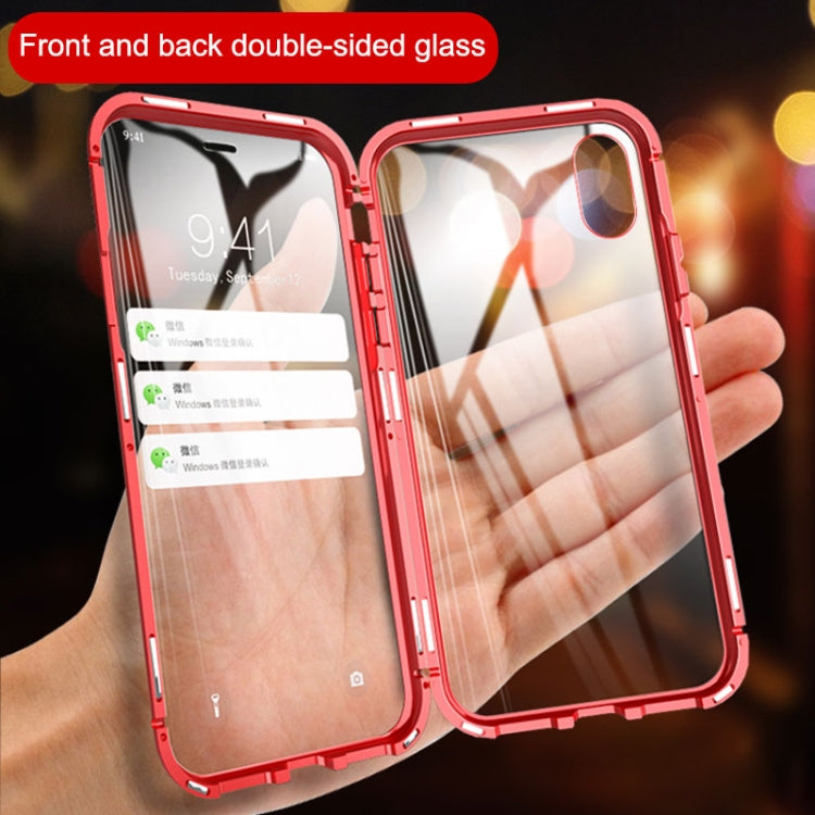 For iPhone XS Max Ultra Slim Double Sides Magnetic Adsorption Angular Frame Tempered Glass Magnet Flip Case(Black) - More iPhone Cases by buy2fix | Online Shopping UK | buy2fix