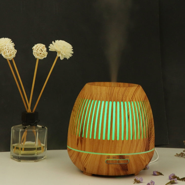400ml Hollow-out LED Humidifier Wood Grain Air Purifier Aromatherapy Machine Automatic Alcohol Sprayer with Colorful LED Light, Plug Specification:UK Plug(Light Brown) - Air Purifiers & Accessories by buy2fix | Online Shopping UK | buy2fix