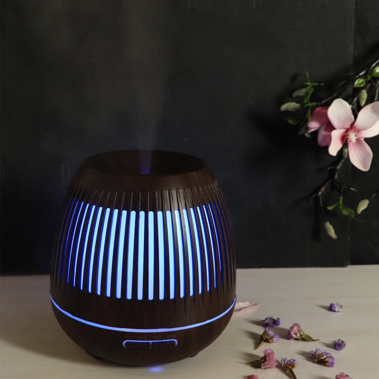 400ml Hollow-out LED Humidifier Wood Grain Air Purifier Aromatherapy Machine Automatic Alcohol Sprayer with Colorful LED Light, Plug Specification:UK Plug(Dark Brown) by buy2fix