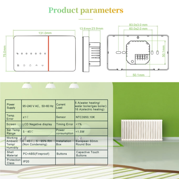 BHT-005-GA 220V AC 3A Smart Home Heating Thermostat for EU Box, Control Water Heating with Only Internal Sensor - Thermostat & Thermometer by buy2fix | Online Shopping UK | buy2fix