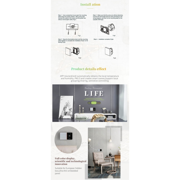 BHT-005-GA 220V AC 3A Smart Home Heating Thermostat for EU Box, Control Water Heating with Only Internal Sensor - Thermostat & Thermometer by buy2fix | Online Shopping UK | buy2fix
