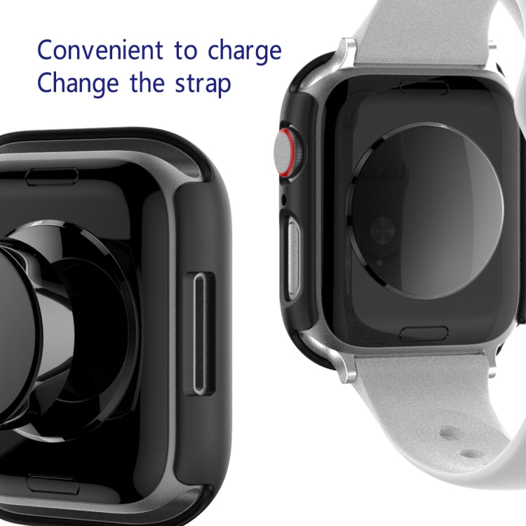2 in 1 PC Frame + Tempered Glass Protector Case For Apple Watch Series 9 / 8 / 7 45mm(Black) by buy2fix